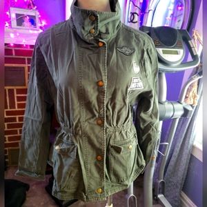 STAR WARS Her Universe Military Jacket Utility Green Patches No Try Yoda Size XL